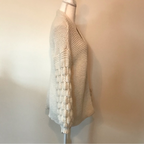 Nine West Cardigan Sweater White Cream Cable Knit Open Front Pockets Medium - Picture 6 of 13